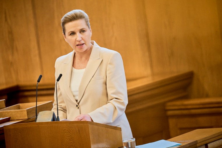 Danish Prime Minister Mette Frederiksen during a session where she called for a parliamentary election in Copenhagen on Feb. 26, 2026. A