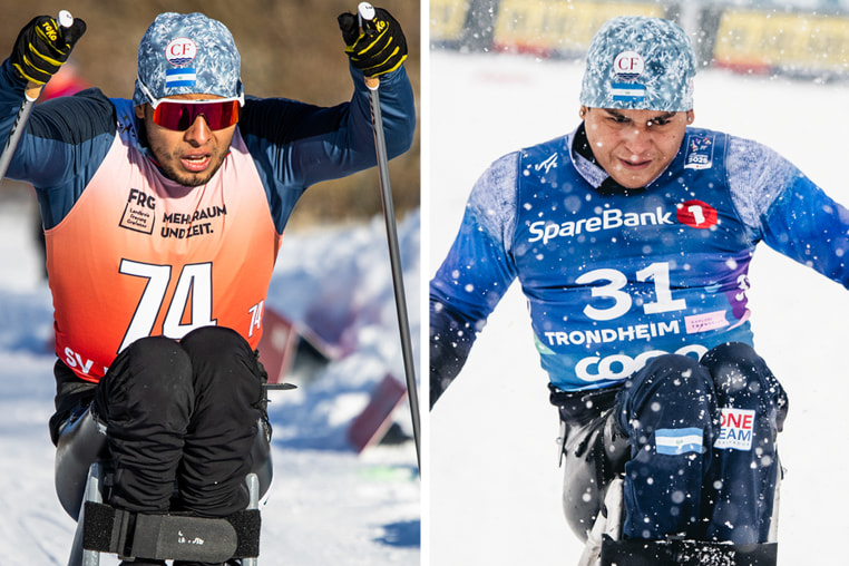 David Chavez, left, and Jonathan Arias of Colombia were both victims of gang-related warfare at age 14, and left paralyzed from their waists down. Now 27, they've both become elite skiers in a country where most people have never seen snow.