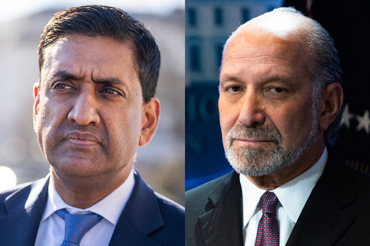 A split composite image of Ro Khanna, left, and Howard Lutnick