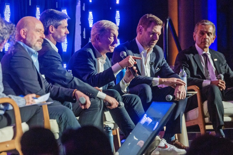 California gubernatorial candidates, former Fox News commentator Steve Hilton, San Jose Mayor Matt Mahan, billionaire Tom Steyer, Rep. Eric Swalwell and former L.A. Mayor Antonio Villaraigosa
