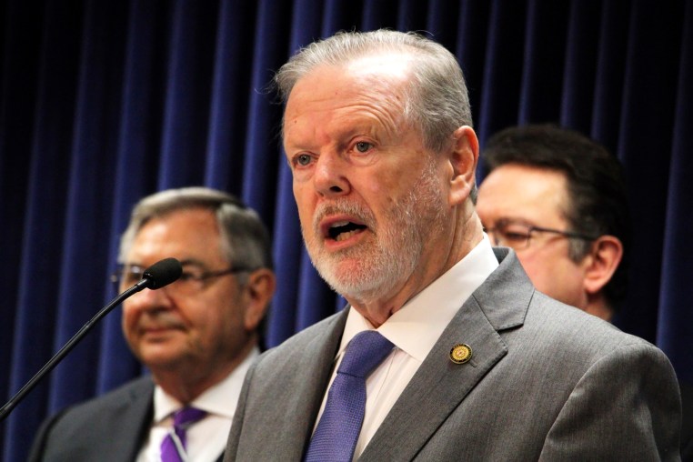 Republican North Carolina Senate Leader Phil Berger speaks at a news conference, March 2, 2023, at the Legislative Building in Raleigh, N.C. 