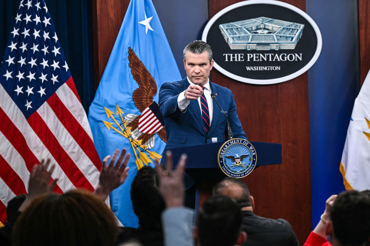 Image: Defense Secretary Pete Hegseth speaks during a press conference 