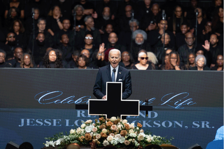 Joe Biden; Opal Staples; Barack Obama, Joe Biden, Kamala Harris, Hillary Clinton, Bill Clinton, Jill Biden; US singer Jennifer Hudson; The remains of civil rights activist Reverend Jesse Jackson.