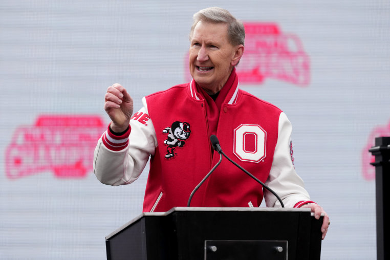 Ohio State University President Walter “Ted” Carter speaks at the NCAA Football Championship celebration on Jan. 26, 2025 in Columbus, Ohio.