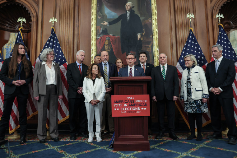 Capitol in Washington, DC. Speaker Johnson was joined by House Majority Leader Steve Scalise (R-LA), House Republican Conference Chairwoman Lisa McClain (R-MI), House Administration Committee Chairman Rep. Bryan Steil (R-WI), Rep. Chip Roy (R-TX), and House Majority Whip Tom Emmer (R-MN).