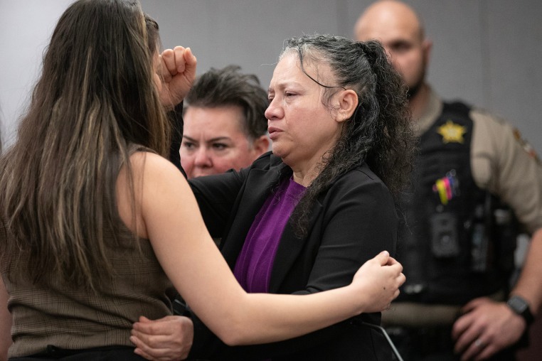 Carmen Mejia embraces her daughter after her exoneration in Austin on March 9, 2026.