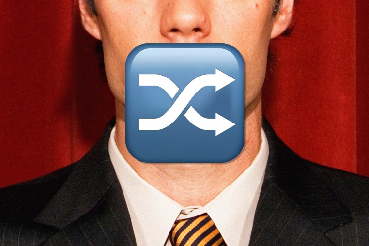 Photo illustration of man's face with emoji of two arrows overlaid atop it 