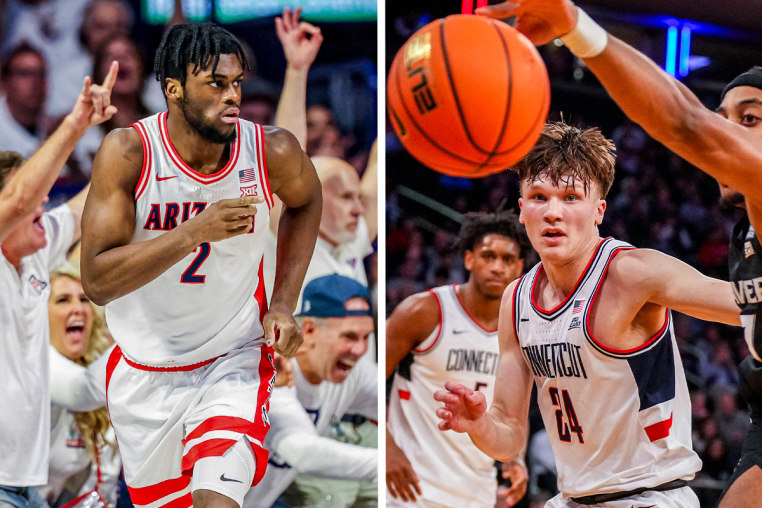 Split of Arizona Wildcats and UConn Huskies.