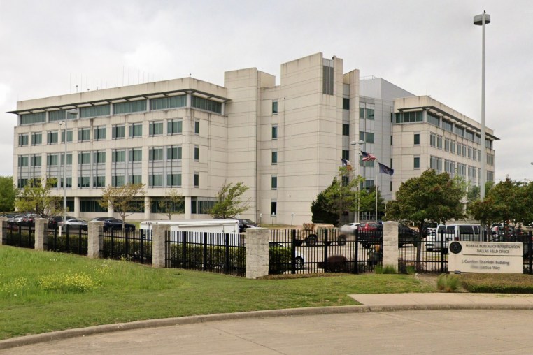 A Google Maps screengrab shows the FBI Field Office in Dallas, Texas.