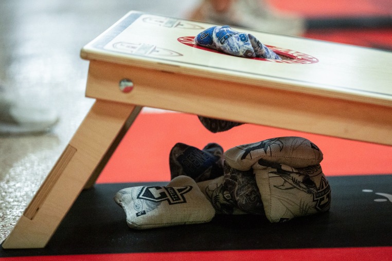 Bags fall into the "red zone" at the American Cornhole League