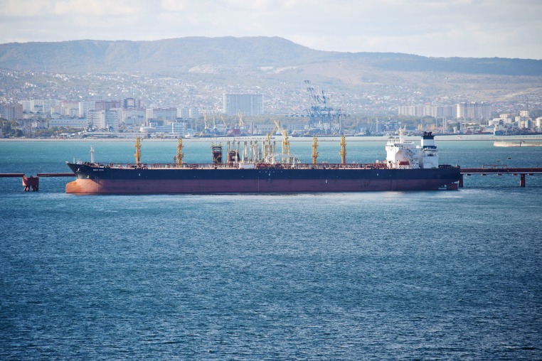 An oil tanker moored in Novorossiysk, Russia, in 2022.
