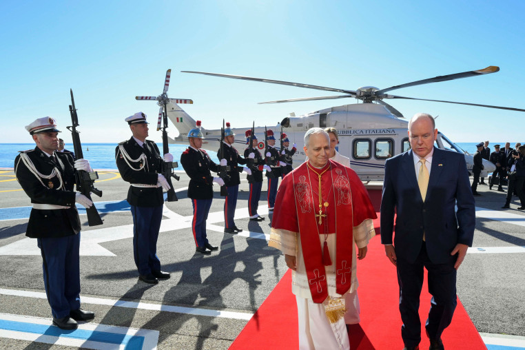 Albert II of Monaco greets Pope Leo XIV upon arrival in Monte Carlo, Monaco. Pope Leo XIV heads to the Mediterranean principality of Monaco on the French Riviera that is the pontiff's surprise pick for the first western European trip of his papacy.