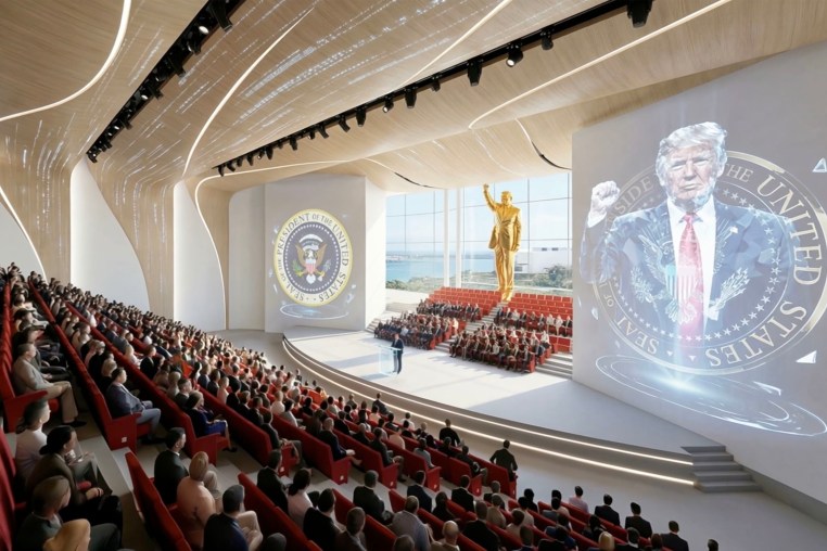 Trump shares renderings of his presidential library — a massive skyscraper in Miami.