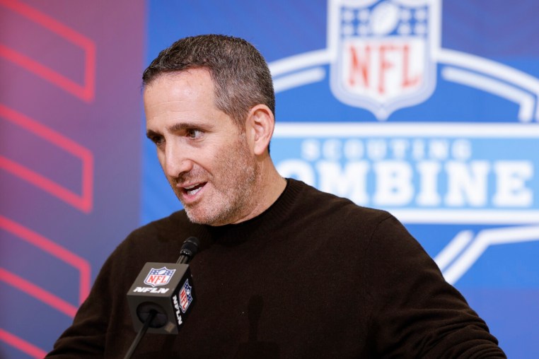INDIANAPOLIS, INDIANA - FEBRUARY 24: Howie Roseman of the Philadelphia Eagles speaks to the media during the 2026 NFL Scouting Combine at Lucas Oil Stadium on February 24, 2026 in Indianapolis, Indiana. (Photo by Lauren Leigh Bacho/Getty Images)