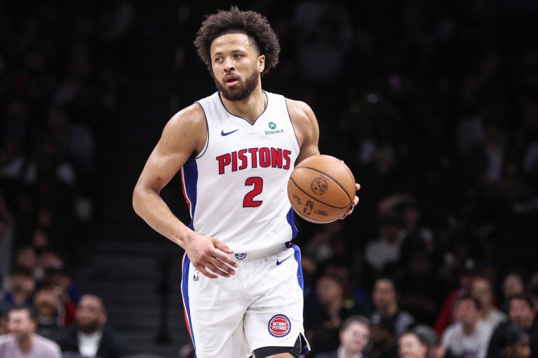 Mar 10, 2026; Brooklyn, New York, USA; Detroit Pistons guard Cade Cunningham (2) at Barclays Center. Mandatory Credit: Wendell Cruz-Imagn Images