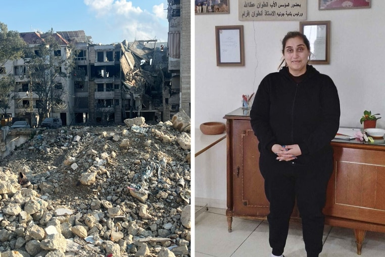 Rose El Khoury and the remains of her destroyed in Tyr, southern Lebanon. 