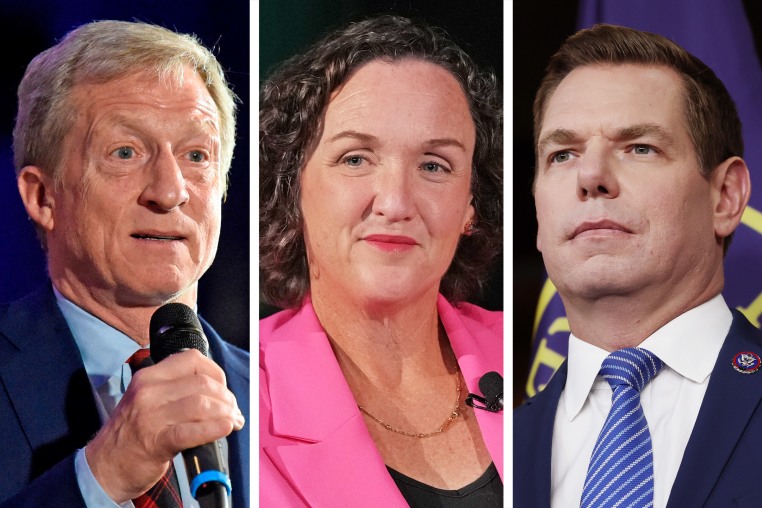 Tom Steyer, Katie Porter and Eric Swalwell.
