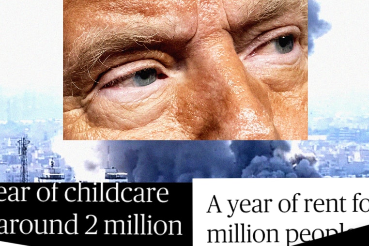 Photo collage of Trump's eyes with overlaid text 