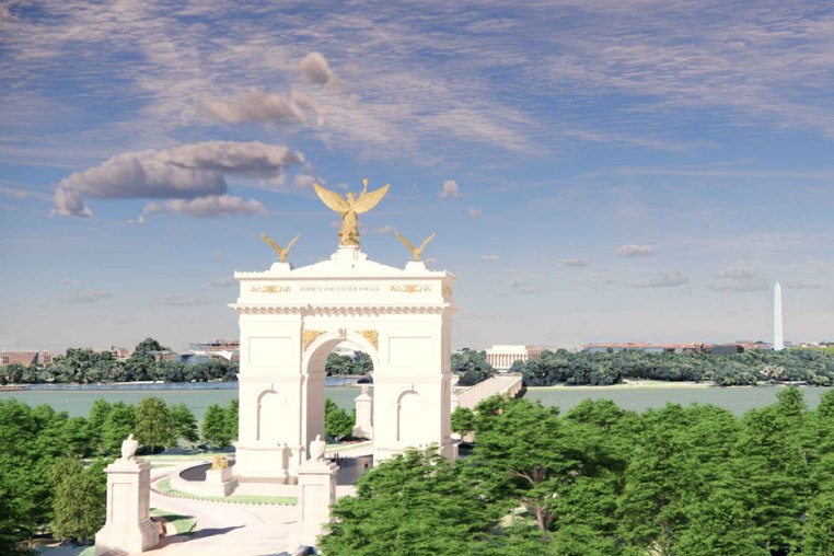 A rendering for President Donald Trump’s 250-foot triumphal arch across the Potomac.