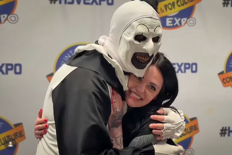 David Howard Thornton after proposing to his girlfriend while wearing his "Art the Clown" costume.