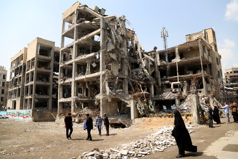 A view of the damaged buildings and civilian infrastructure at Resalat Square in Tehran, Iran, on April 20, 2026. The area, hit during recent U.S.-Israeli strikes, was visited by a delegation of foreign ambassadors and heads of diplomatic missions as part of an inspection tour organized by the Iranian Ministry of Foreign Affairs and the Tehran Governorâs Office to document the impact of the attacks on the capital's civilian zones.