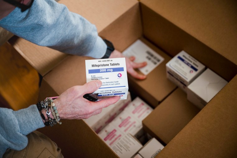Packages of the abortion pill mifepristone in Newark, Del., March 12, 2025.