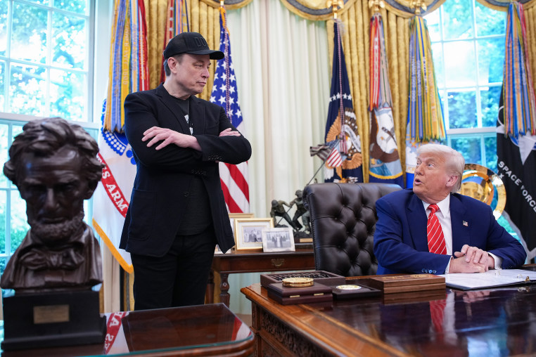 President Trump and Elon Musk in White House's Oval Office.