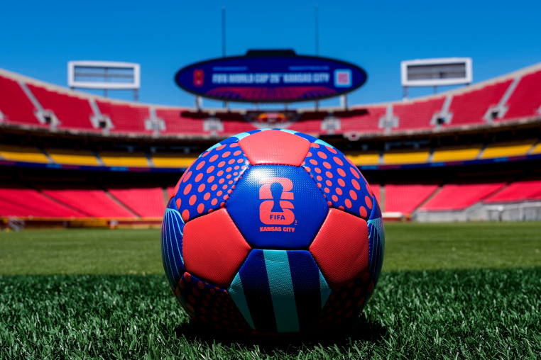A FIFA World Cup ball on the pitch at Arrowhead Stadium on May 11, 2026 in Kansas City, Mo.