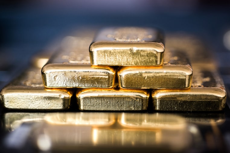 Gold bars sit stacked in Hungary