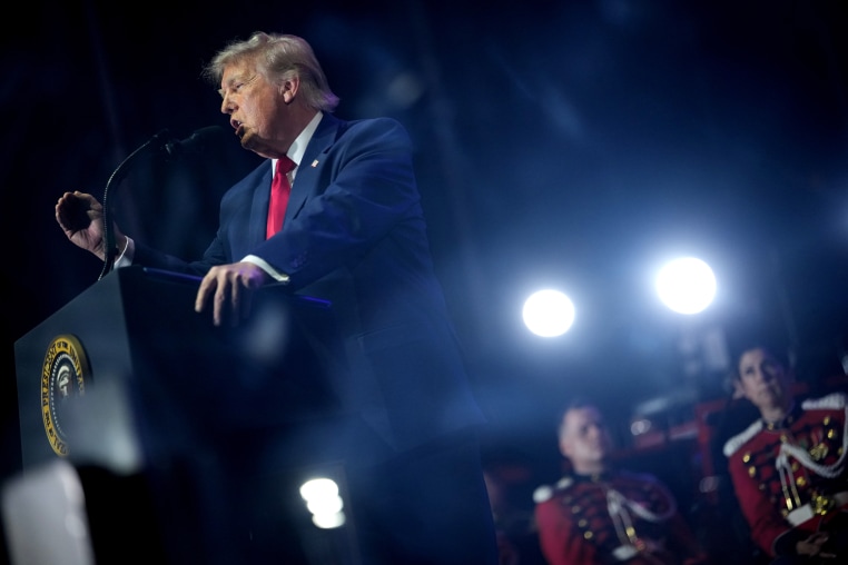 U.S. President Donald Trump speaks during a rally to kick off the Great American State Fair.