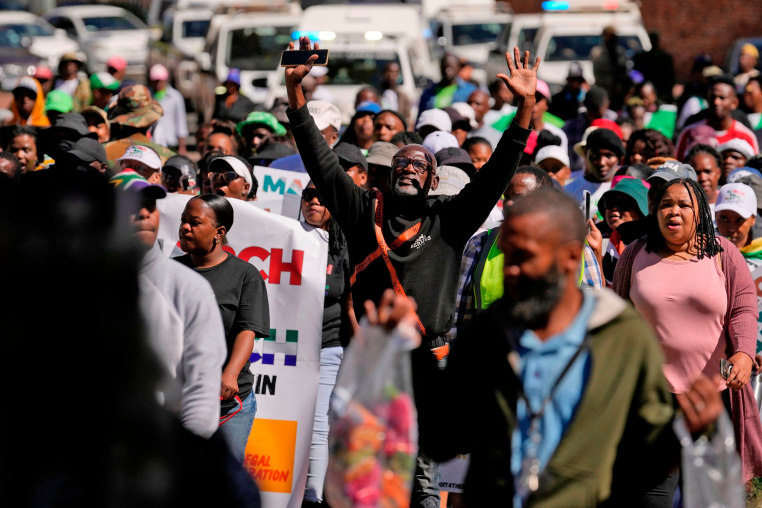 Marchers protest illegal migration, in Johannesburg, South Africa, on April 29, 2026. 