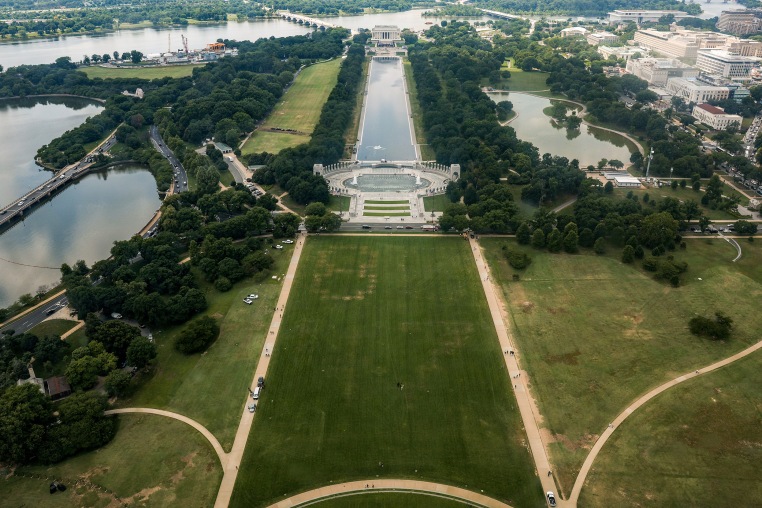 An aerial view of the National Mall in Washington D.C.