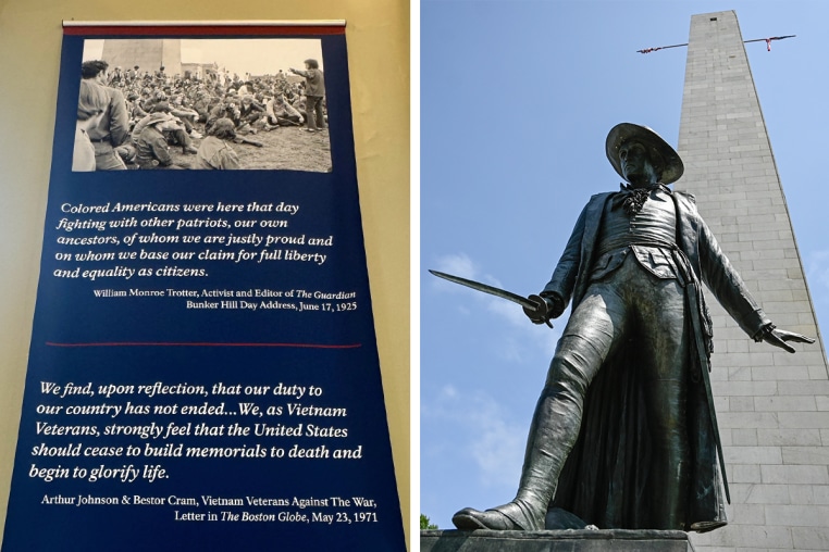 One of the quotes ordered to be removed (left) at Bunker Hill Monument. 
