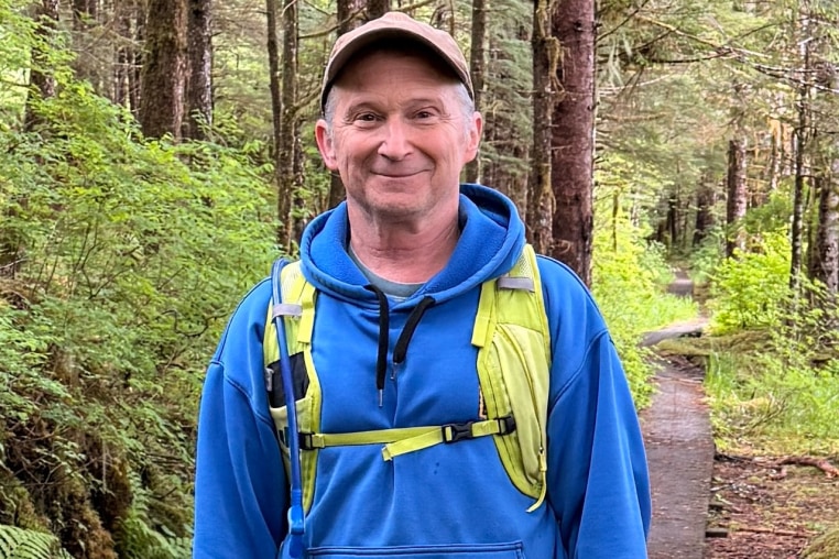 Alaska Senate candidate Dan Sullivan, one of the challengers to the incumbent senator, also named Dan Sullivan, during a hike, Sunday, June 7, 2026, on Kupreanof Island, near Petersburg, Alaska. 