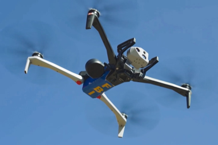 An FBI drone flies in the sky