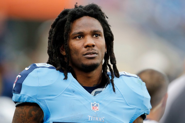 Tennessee Titans running back Chris Johnson walks on the sideline in the fourth quarter of an NFL football game against the Houston Texans on Sunday, Dec. 2, 2012, in Nashville, Tenn. The Texans won 24-10.