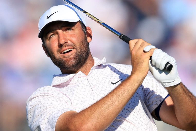 SOUTHAMPTON, NEW YORK - JUNE 20: Scottie Scheffler of the United States tees off on the 17th hole during the third round of the 126th U.S. OPEN at Shinnecock Hills Golf Club on June 20, 2026 in Southampton, New York. (Photo by David Cannon/Getty Images)