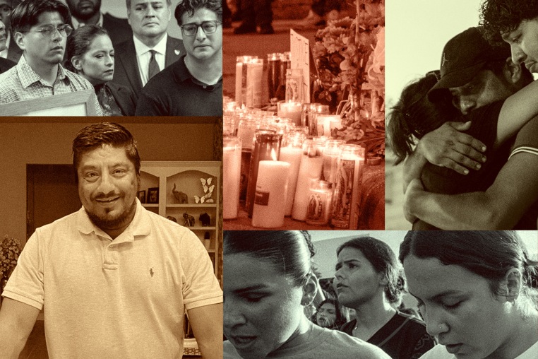 Photo collage of Lorenzo Salgado Araujo, his family, a press conference, and a protest and vigil in his honor. 