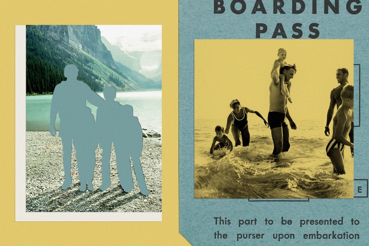Photo illustration of cut-out family photo at the beach 