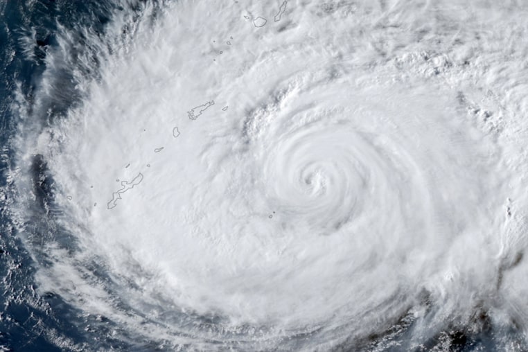 A satellite image shows Typhoon Dolphin approaching Japan's Okinawa