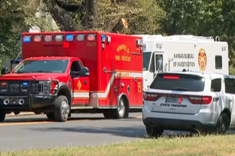 Emergency services at the scene of a shooting in Winfield, Kansas of August 11.