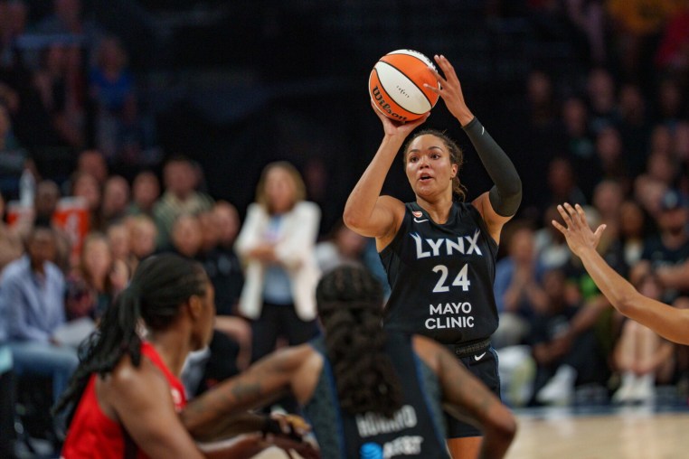 MINNEAPOLIS, MN. - AUGUST 2026: Minnesota Lynx Forward Napheesa Collier (24) shoots as the Indiana Fever defend in the second half at Target Center in Minneapolis, Minn., on August. 2, 2026. Photo by Justin Enriquez/The Minnesota Star Tribune via Getty Images