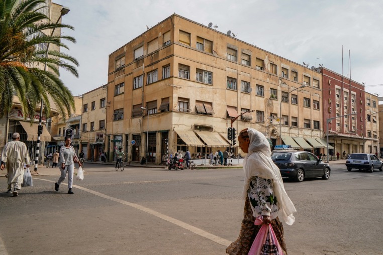Pedestrian appear to cross streets in Asmara, Eritrea.