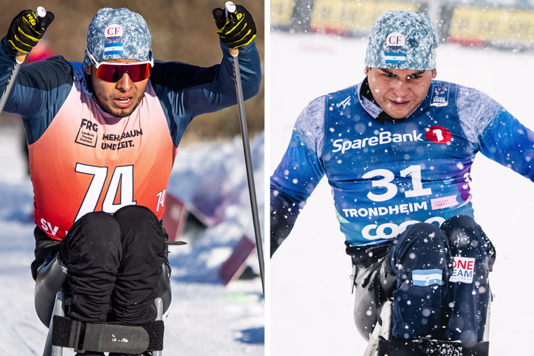 David Chavez, left, and Jonathan Arias of Colombia were both victims of gang-related warfare at age 14, and left paralyzed from their waists down. Now 27, they've both become elite skiers in a country where most people have never seen snow.