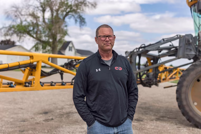 Stu Swanson, a corn and soybean farmer, at his home in Galt, Iowa.