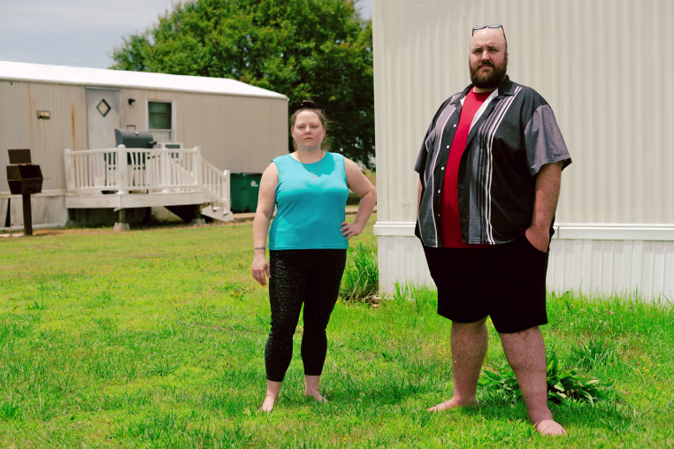 Aliea Brown and Mason Obradovich at their home in Robinsonville, Miss.
