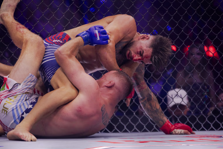 Justin Gaethje and Ilia Topuria during the UFC fight on the White House South Lawn on June 15, 2026.