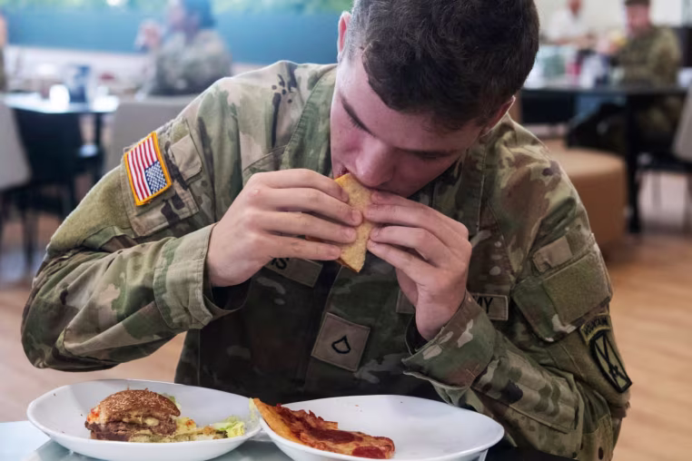 Kason Davis during lunch at Belvedere Bistro on base at Fort Drum, N.Y., on July 28, 2026.