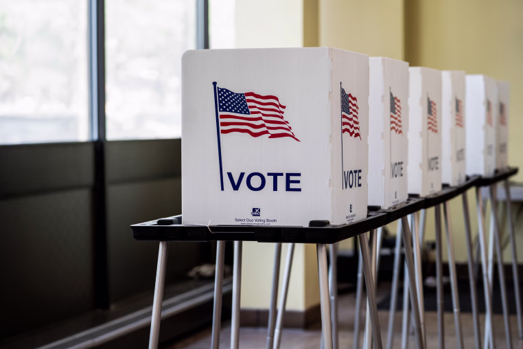 Voting booths at a polling location in Detroit.