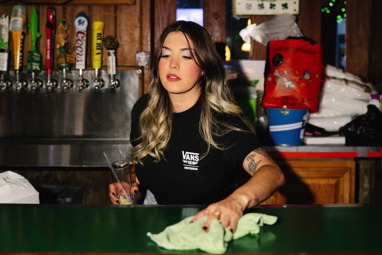 Natasha Armas at her bartending job at Bryson’s Irish Pub in Miami, on Friday, July 31, 2026. 